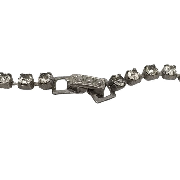 1950S FACETED CRYSTAL & SILVERTONE COLLAR LENGTH NECKLACE - Picture 6 of 7